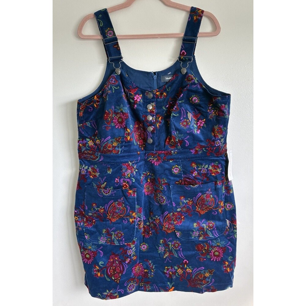 ModCloth Blue Floral Corduroy Overall Dress 1X NWT Boho Pinafore
